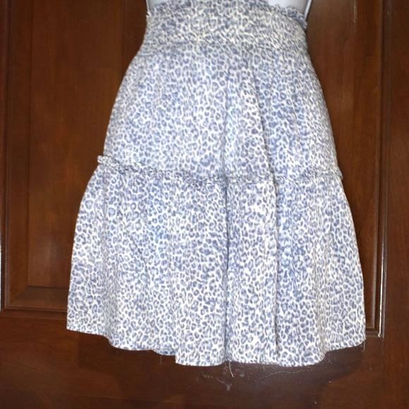 Olivaceous Blue Leopard Tiered Skirt L High Waist Flowy Stretch Boho Trendy - Picture 2 of 13